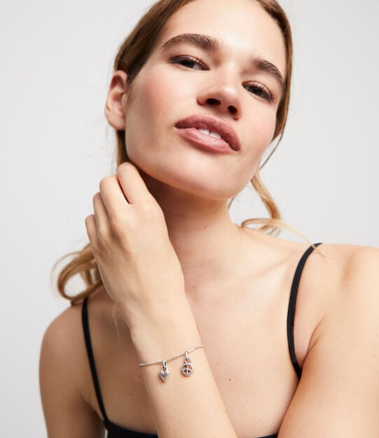 Pulsera con bolas y piezas alargadas ba&ntilde;ada en plata de ley., Argent, large